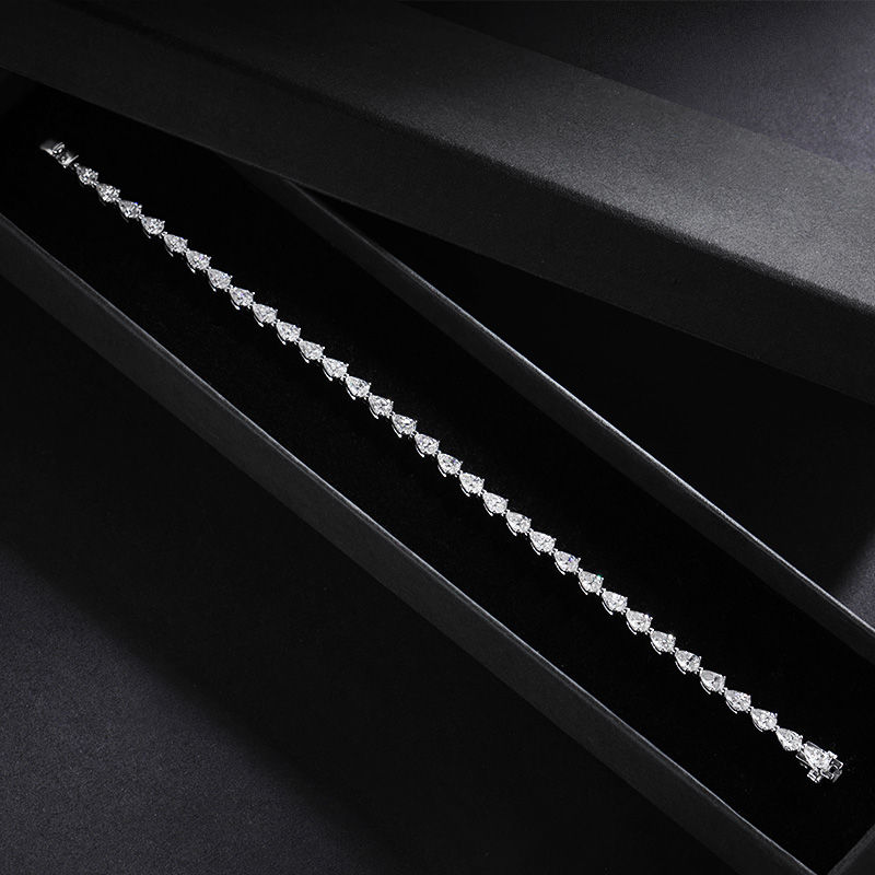 الصورة المصغرة: Full 3*5mm 0.35CT Pear Cut D Color Moissanite Tennis Bracelet for Women Men 925 