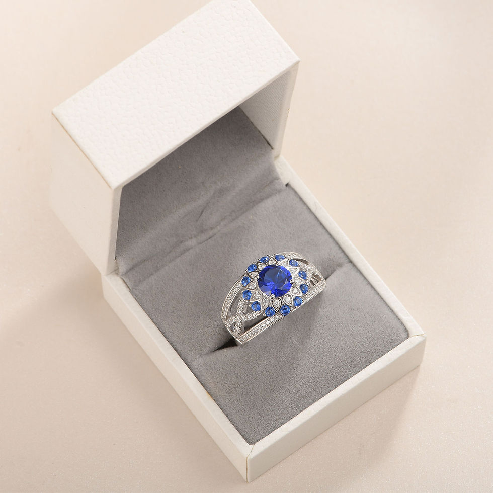 الصورة المصغرة: 925 Sterling Silver White Blue Sapphire Flower Engagement Rings for Women Weddin