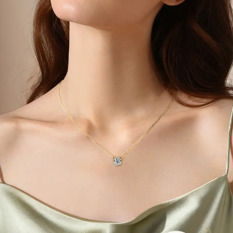Miniaturbild: New In 2CT 8mm D Color Moissanite Diamond Pendant Necklace For Women S925 Silver