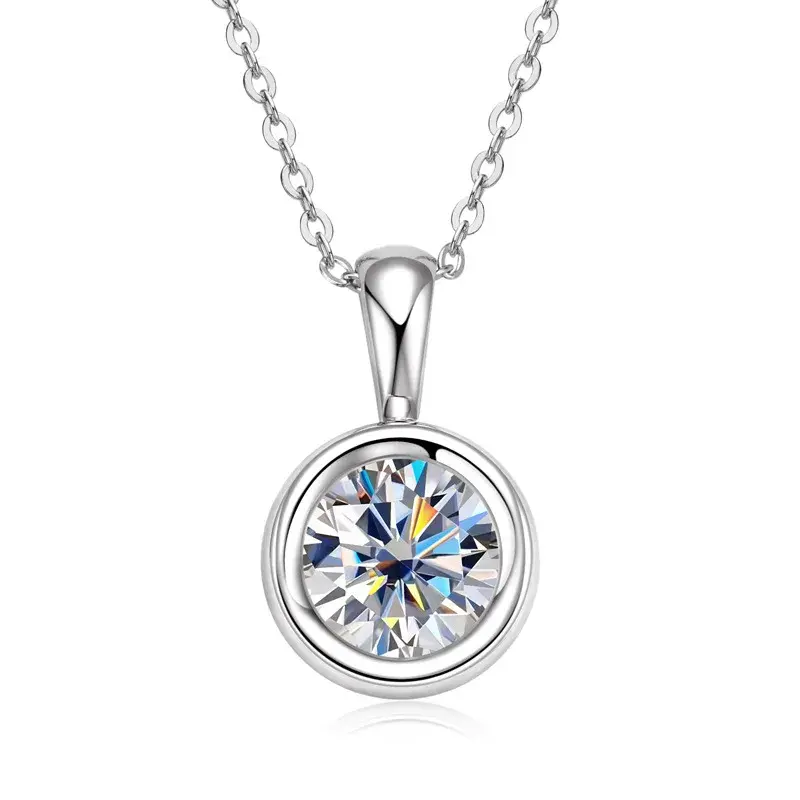 Miniaturbild: New In 2CT 8mm D Color Moissanite Diamond Pendant Necklace For Women S925 Silver