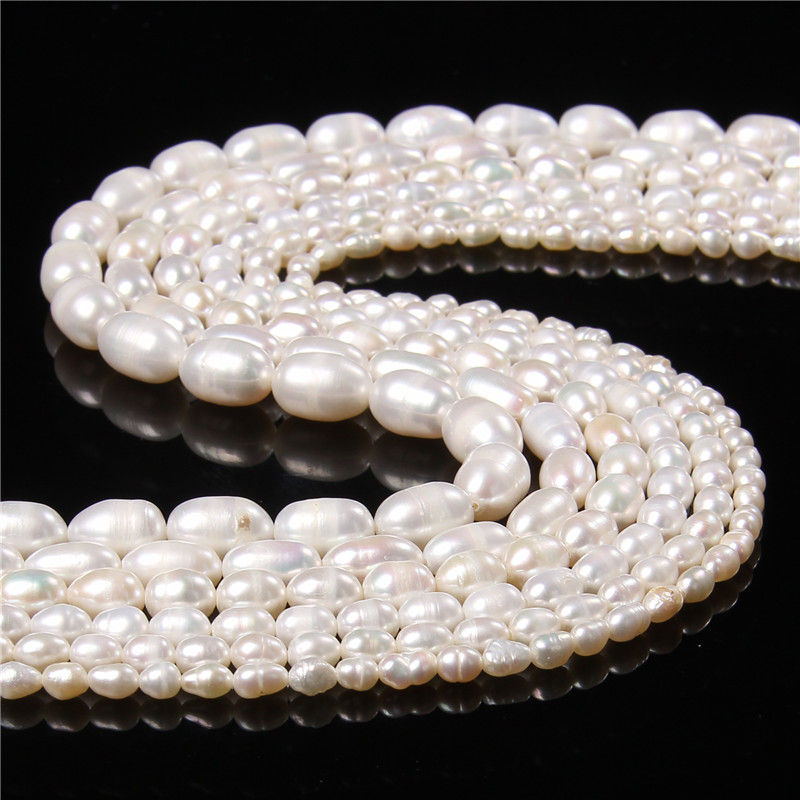 Miniatura: Various Size Natural White Pearl Beads Rice Spacer Loose Bead For Jewelry 14"