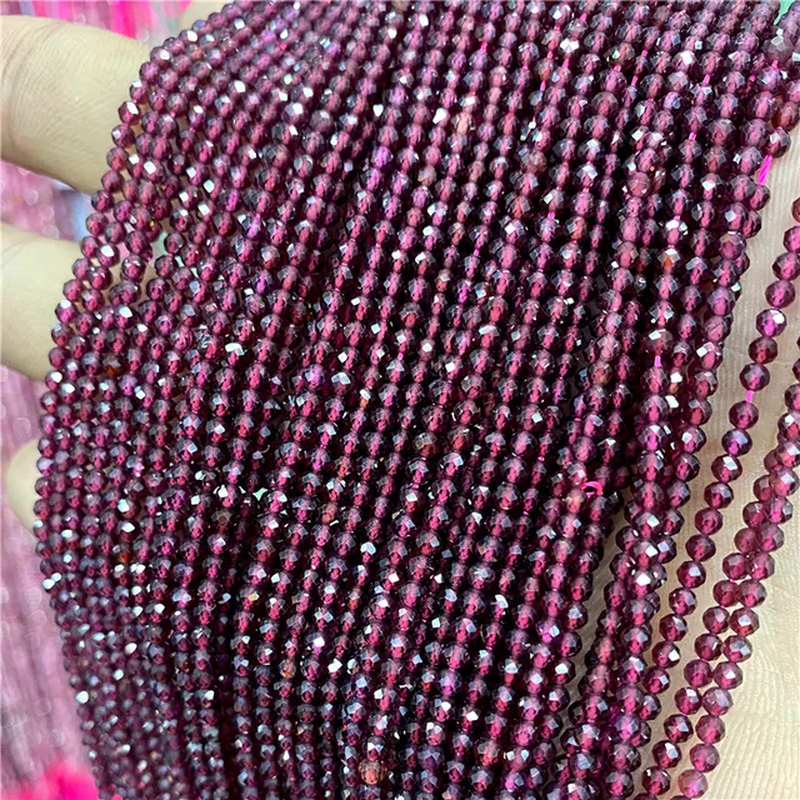 Thumbnail: Faceted 2 3MM Small Natural Stone Beads Pink Quartz Zircon Loose Necklace Bead 