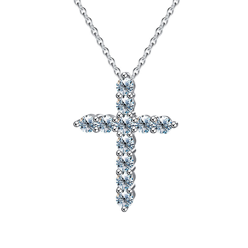 Miniatura: Full Moissanite Cross Pendant Necklace Original 925 Sterling Sliver Chain Plated