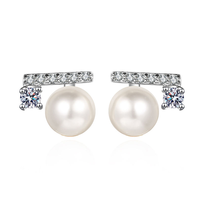 Miniaturbild: 100% Real Moissanite Pearl Stud 7mm Freshwater Cultured Pearl Earrings For Women