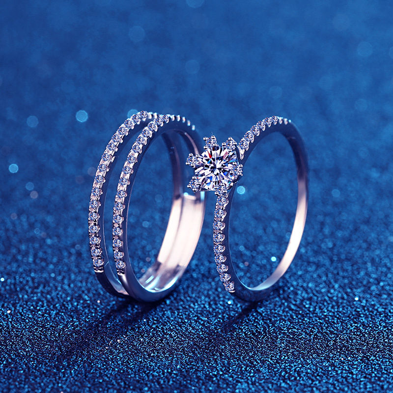 Miniatura: 2pcs Diamond Ring Set Solid 0.5ct VVS1 Moissanite 14k White Gold 925 Silver Ring