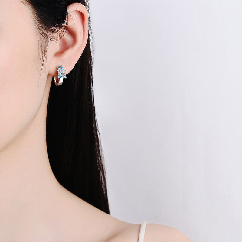 Miniature : Sterling Silver Huggie Earrings Fine Moissanite Diamond Cuff Earrings Lab Grown 