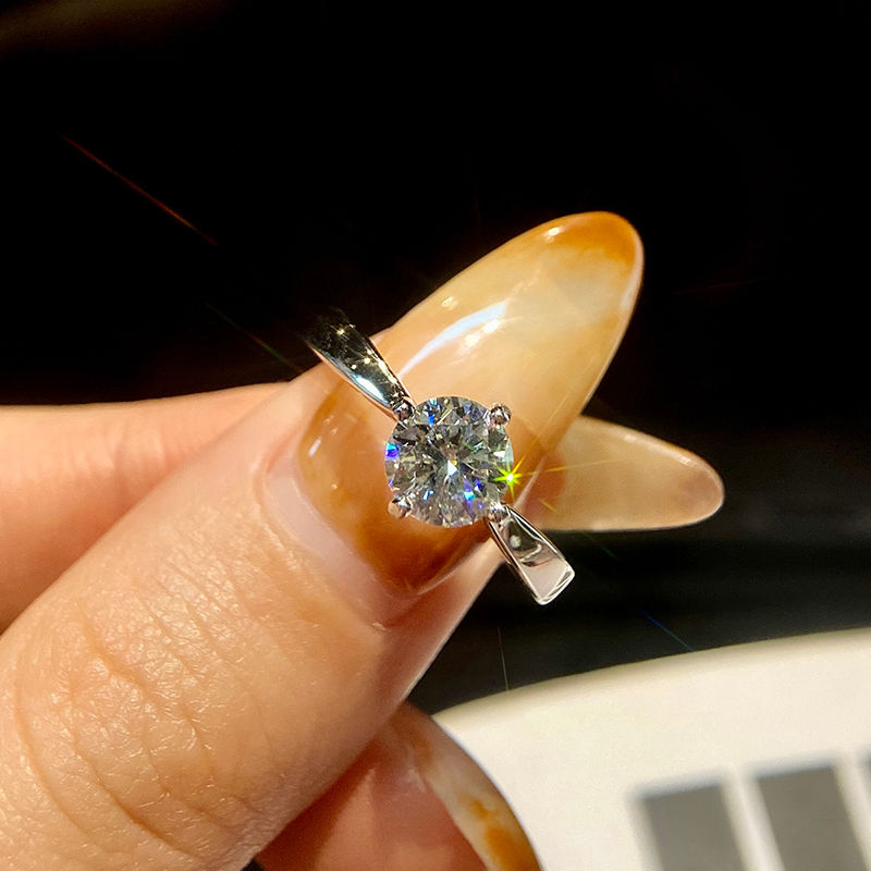 Thumbnail: 1CT Moissanite Diamond Gold Classic Round White Stone Rings for Women Real 925S