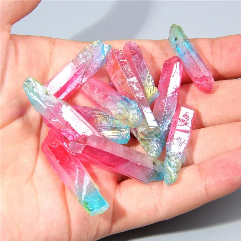 Miniaturbild: Natural Gemstone Stick Beads Top Drilled Rainbow Crystal Loose Point Beads 