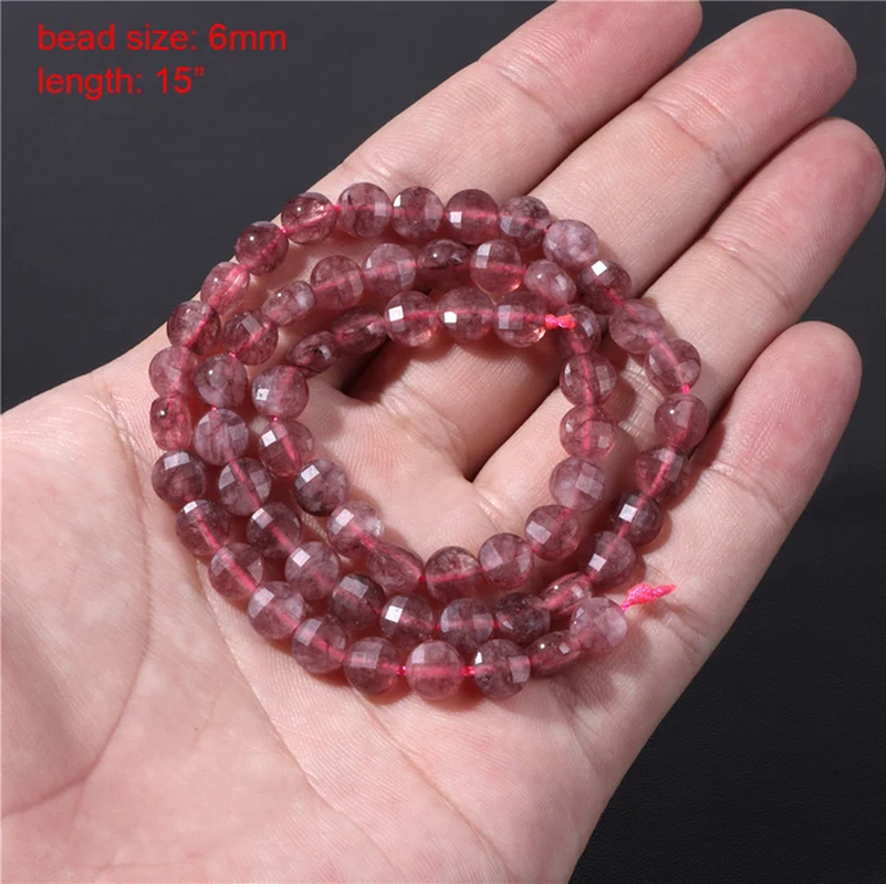 Miniaturbild: Natural Strawberry Quartz Gemstone Beads round Faceted Round Loose Charm Bead 