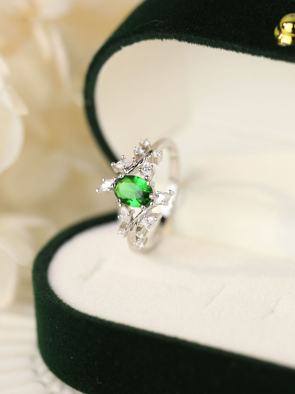 Miniaturbild: 925 Sterling Silver branch Oval Green Zircon Ring Simple Design Personalize Ring