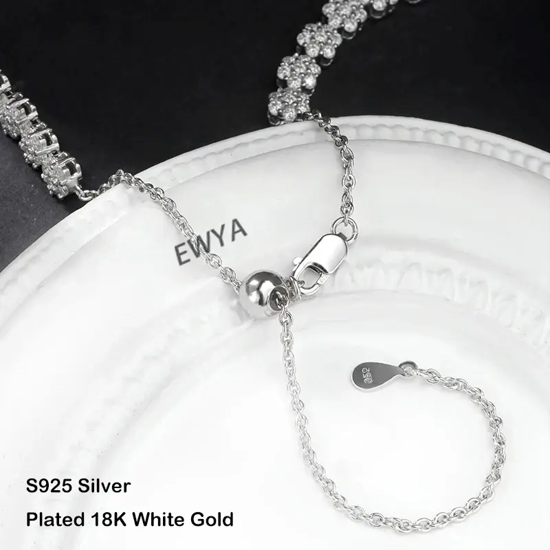 Thumbnail: Flower Full 1.5mm 6.4cttw D Color Moissanite Diamond Tennis Necklace for Women 9