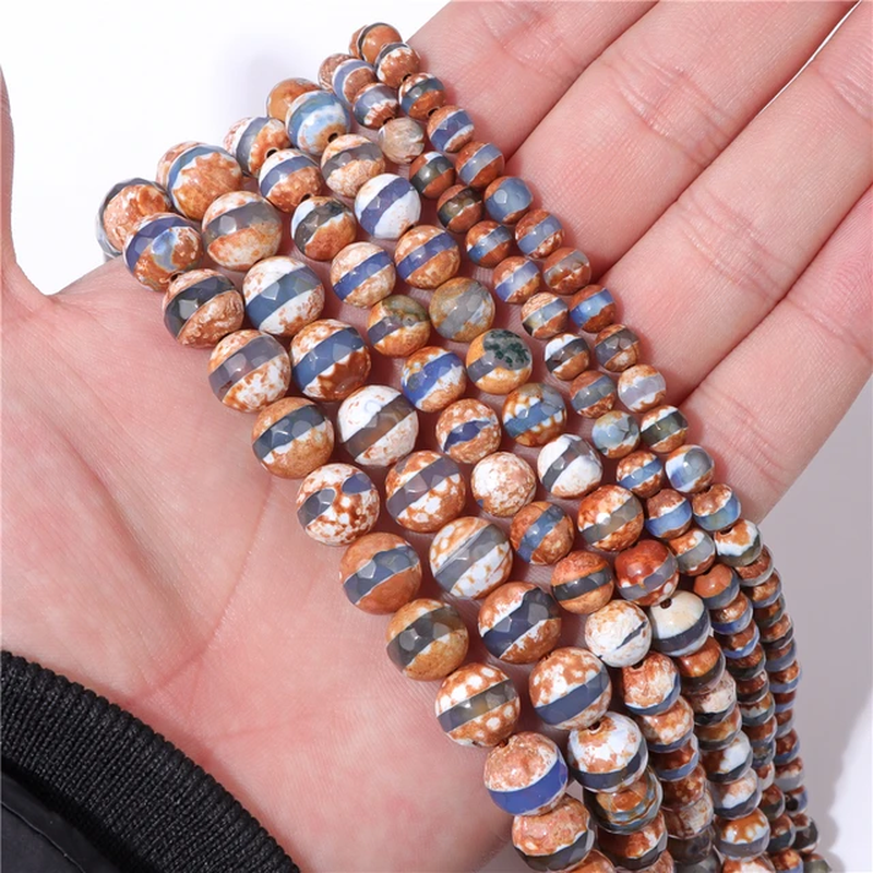 Miniaturbild: Natural Faceted Tibetan Agates Round Stone Bead 6/8/10Mm Loose Agate Bead 15"