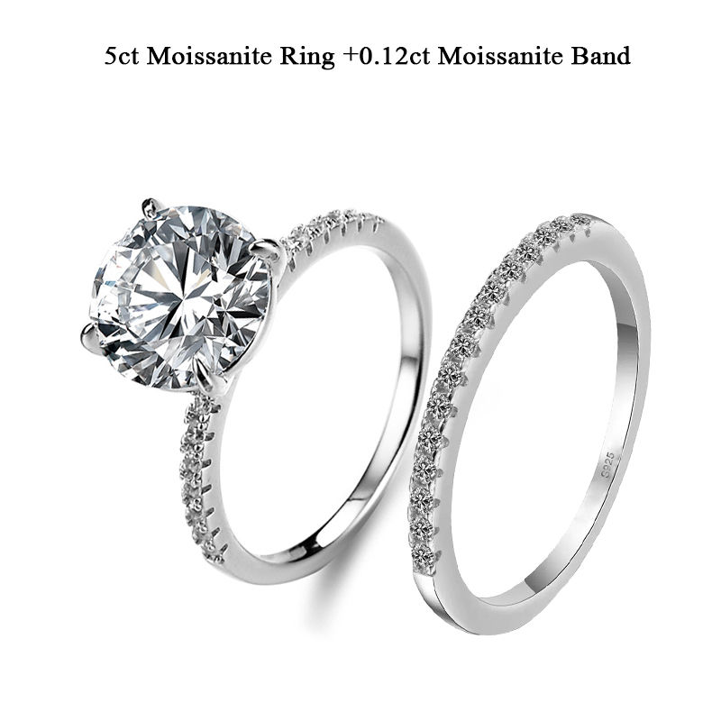 Miniature : 5CT Sterling Silver Moissanite Bridal Rings Sets Round Cut Lab Diamond Ring