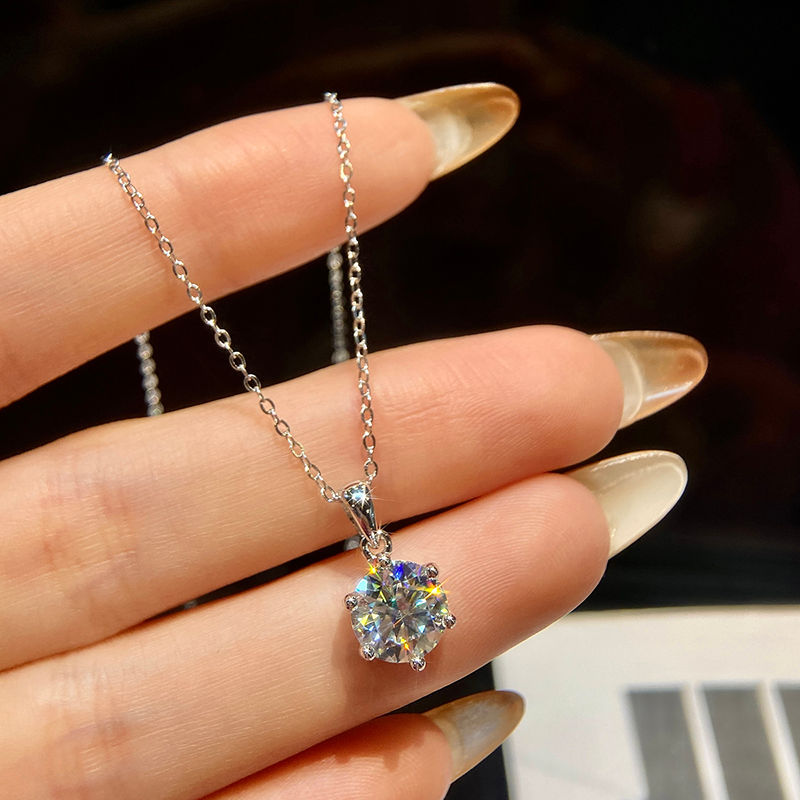 Miniaturbild: 1-3CT Round Certified Moissanite Diamond Dating Wedding Necklace For Women