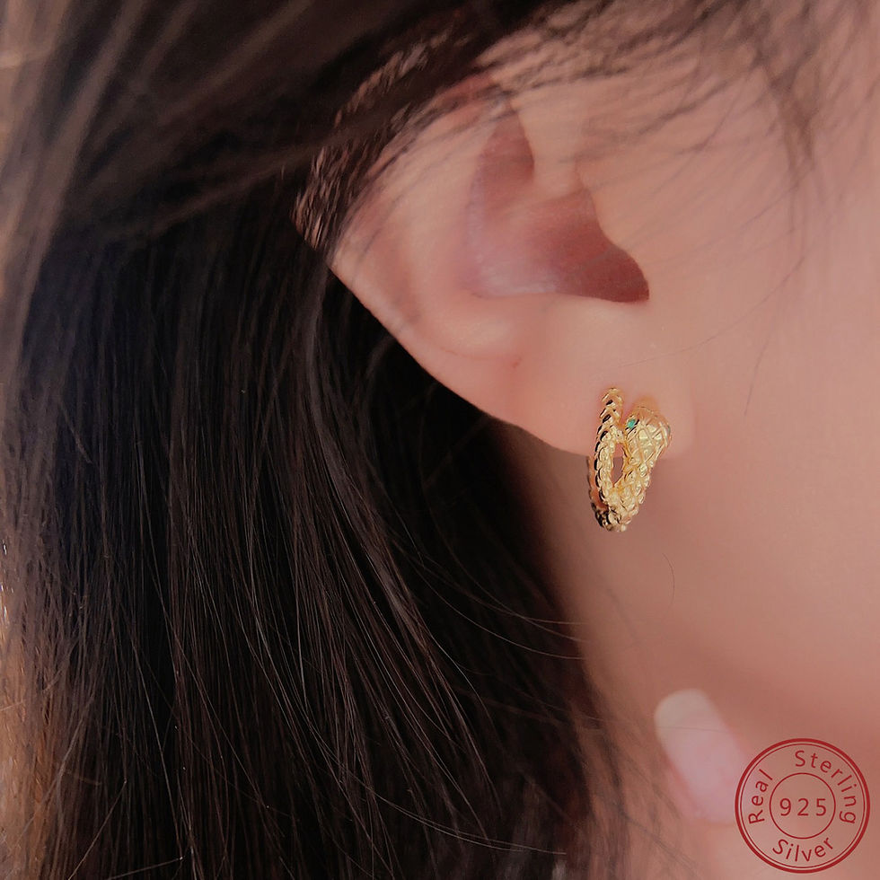 Miniatura: 925 Pure Silver Simple Snake shaped Green Treasure Earrings New Trendy Creative 