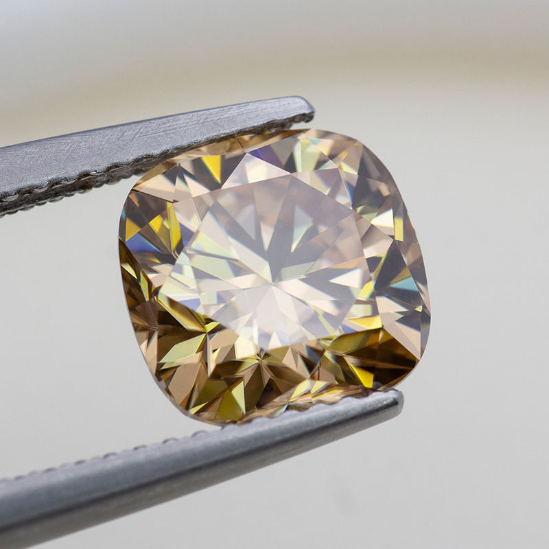 Miniaturbild: Never Fade Natural Champagne Moissanite Stone with Certificate Cushion Cut 3.0ct
