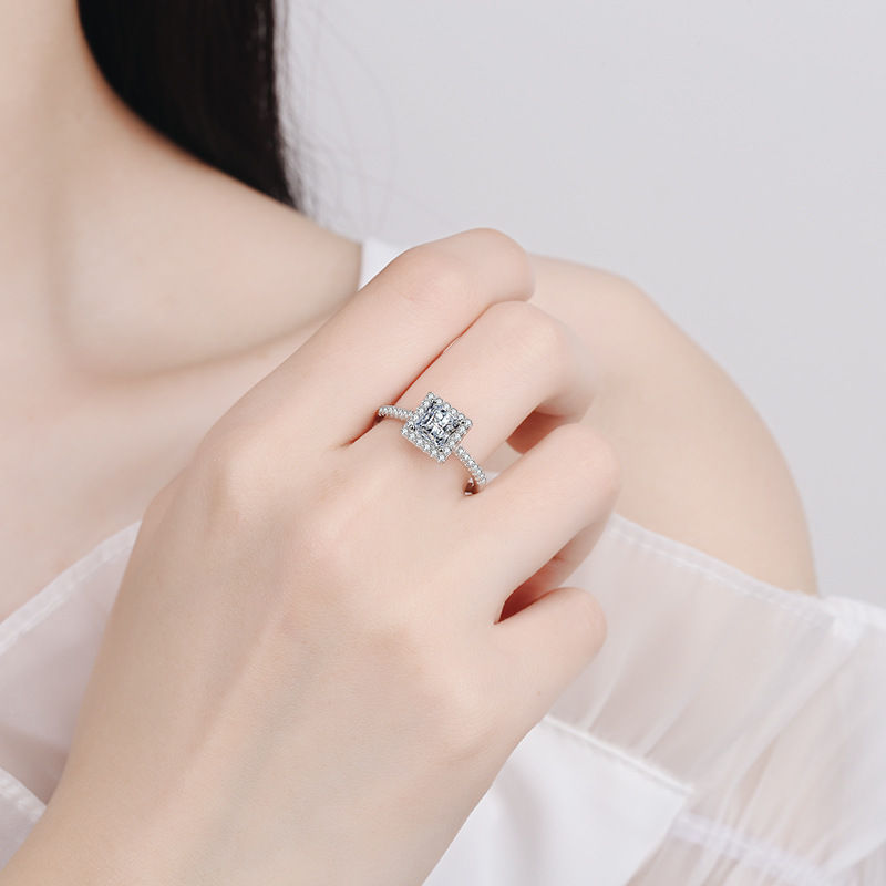 Miniatura: 1 CT Princess Cut Moissanite Engagement Ring 925 Sterling Silver Halo Diamond