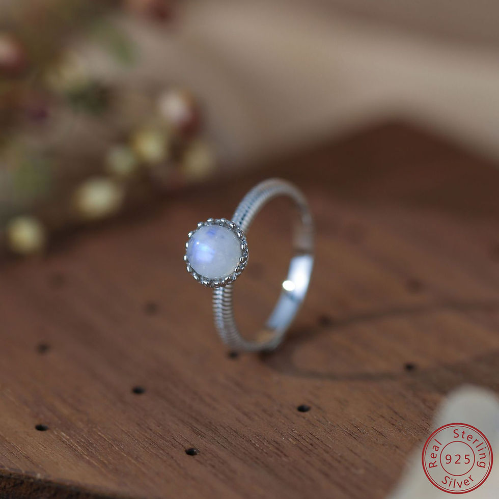 Miniature : 925 sterling silver natural moonstone circular ring versatile ring for women