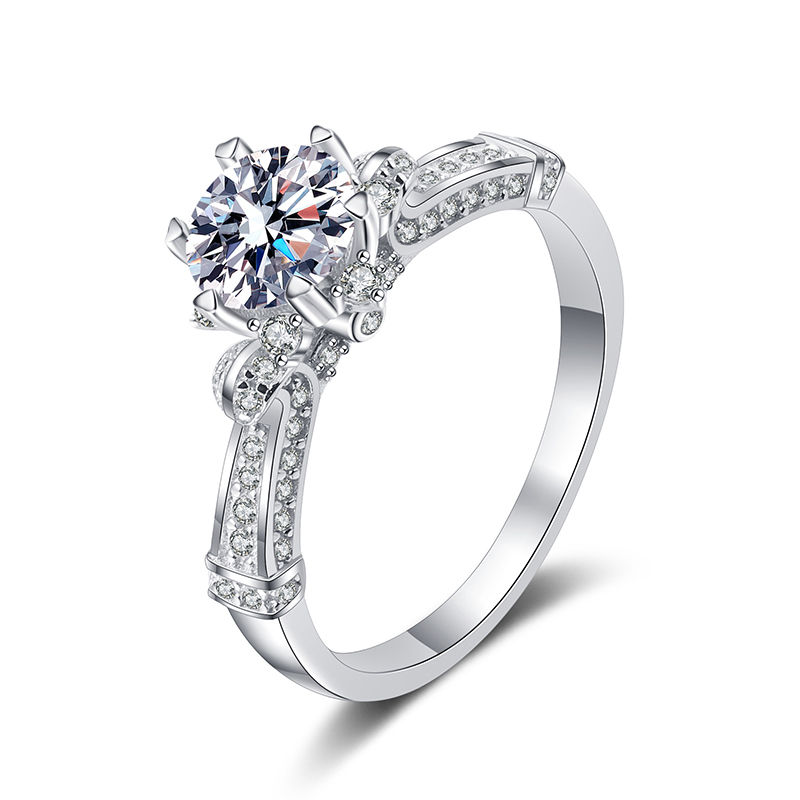 Thumbnail: 100% Sterling Silver Diamond Engagement Rings 1CT GRA Certified Lab Moissanite
