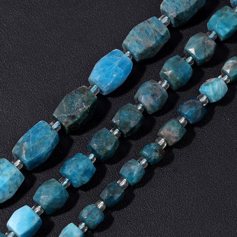 Thumbnail: Natural Raw Mineral Stone Beads Faceted Cube Apatite Tiger Eye Spacer Bead 38CM