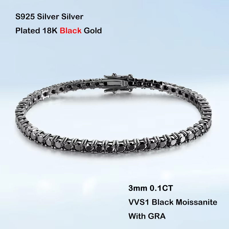 Thumbnail: GRA Certified 3mm 0.1CT Gradient Color Black Grey White Moissanite Tennis Bracel