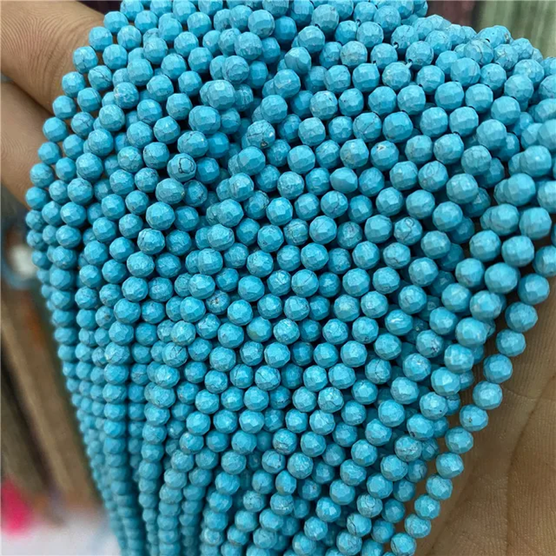 الصورة المصغرة: 2/3MM round Faceted Gem Bead Natural Small Sapphire Stone Bead Necklace Jewelry 