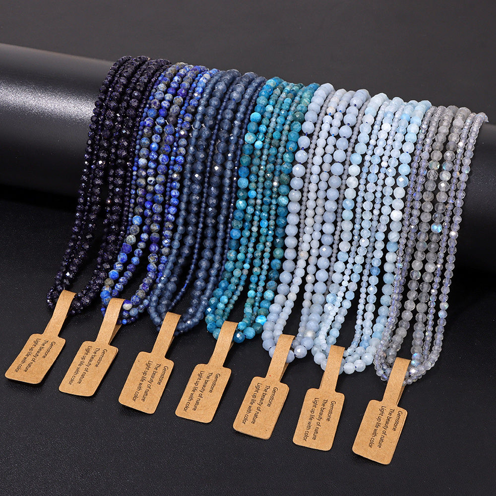 Blue Faced 2/3/4mm Stone Bead Natural Lapis Lauzli Aquamarine Apatite Loose Bead