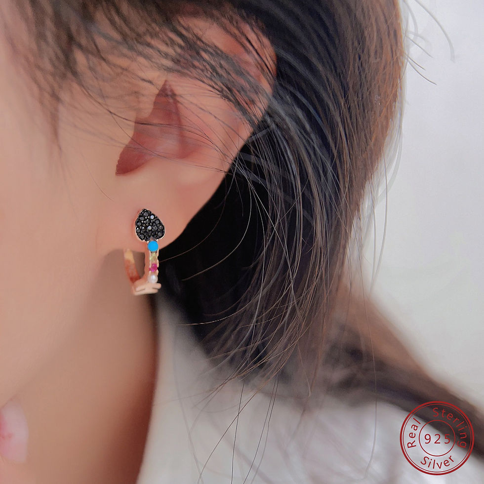 Miniatura: 925 sterling silver Heart shaped black zirconium earrings Valentine's Day Gift