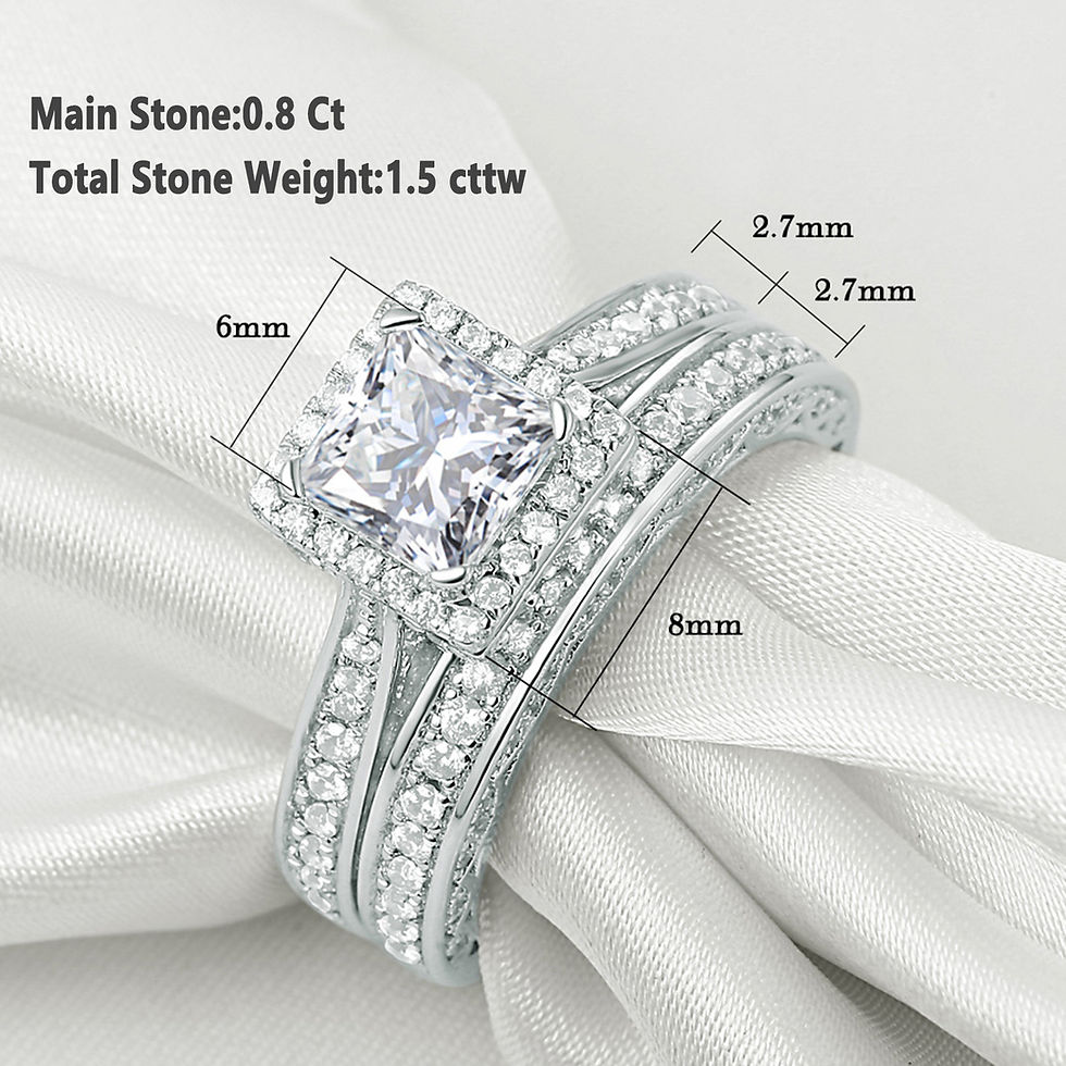 الصورة المصغرة: 2Pcs Genuine 925 Sterling Silver Wedding Ring Set Classic Jewelry 0.8 Ct Princes