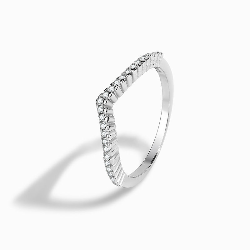 Thumbnail: 925 Sterling Silver Platinum White Cross Stone V-shaped Band Jewelry Trendy Ring