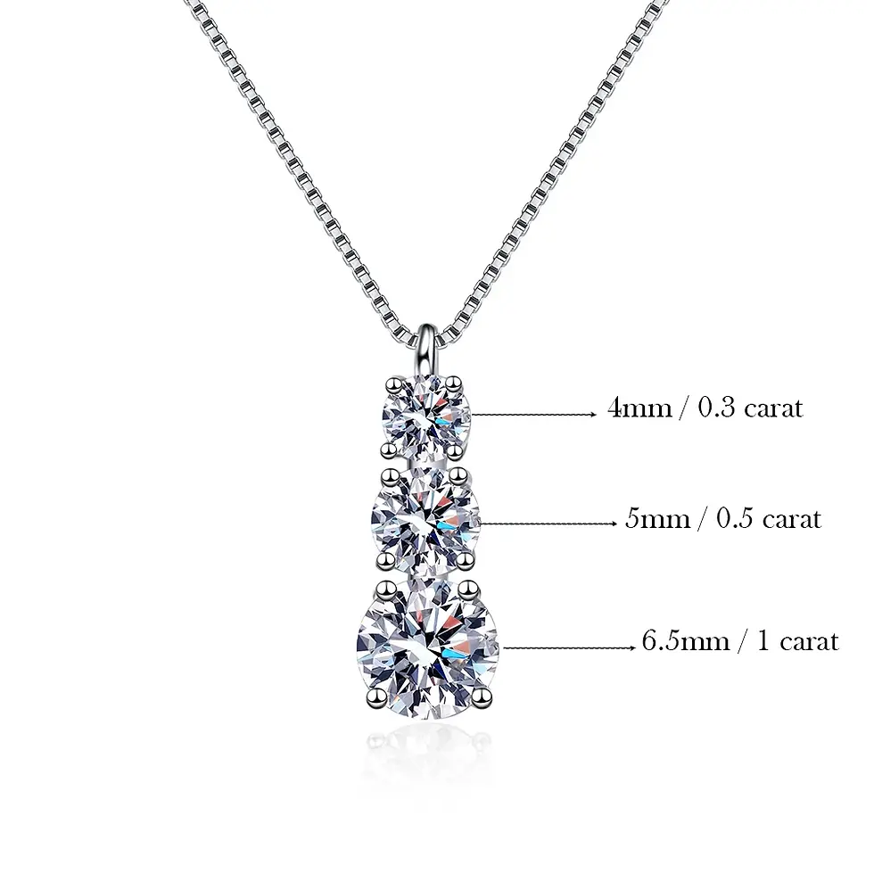 Miniatura: 1.8CT 3-Stone Moissanite Pendant Necklace with Gra 925 Sterling Silver Sweater