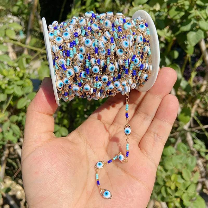 Miniatura: 0.5-1Meter Fashion Evil Eye Beads Chain Flower Butterfly Shape Pearl Bead Chain