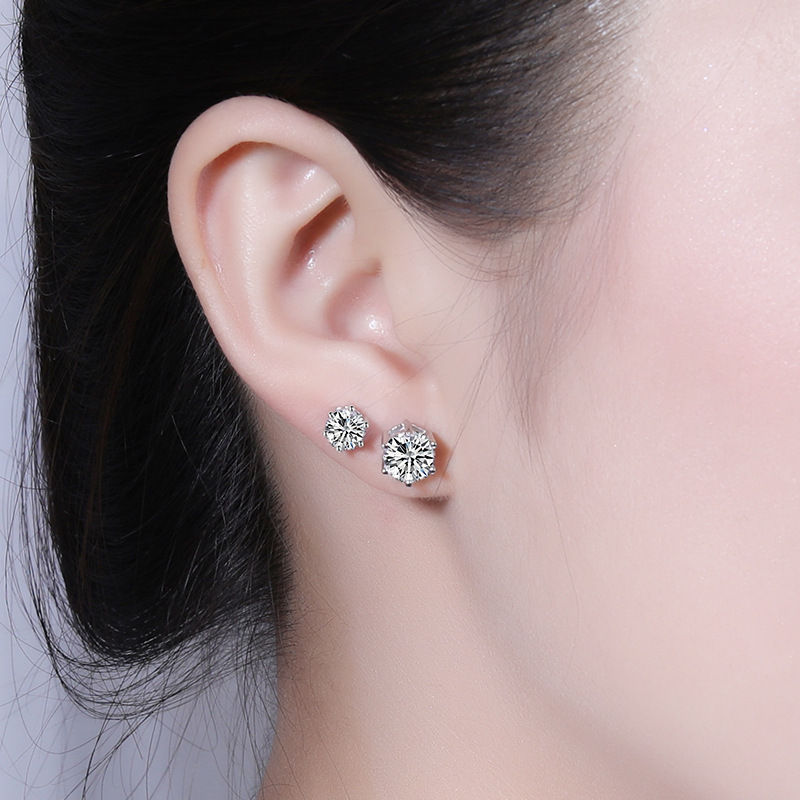 Miniaturbild: 100% Real Moissanite Diamond Gemstone Earrings 0.5 Carat D Color 925 Silver Stud