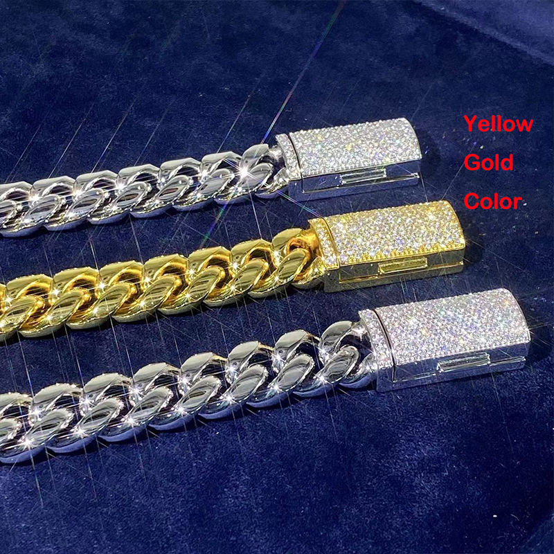 Thumbnail: Luxury D Color Full Moissanite Cuban Chain Tennis Necklace for Men Women Stainle