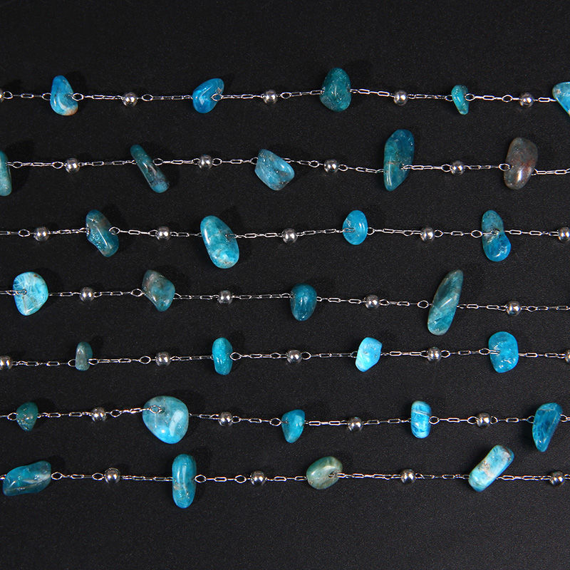 Miniature : 0.5-1 meter Beaded Chain Apatite Stone Chain Stainless Steel Necklace Chain 