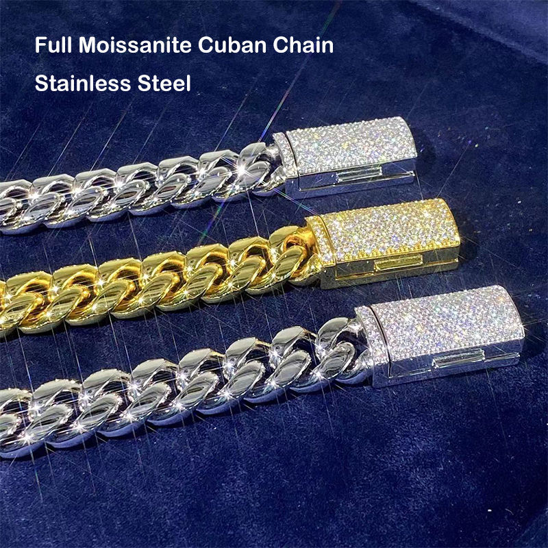 Miniatura: Luxury D Color Full Moissanite Cuban Chain Tennis Necklace for Men Women Stainle