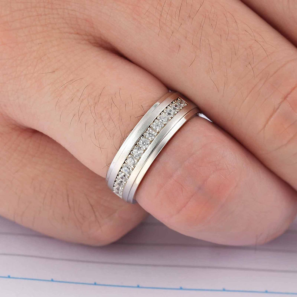 Thumbnail: Solid 925 Sterling Silver Rings for Men Half Eternity Round White Cubic Zircon W