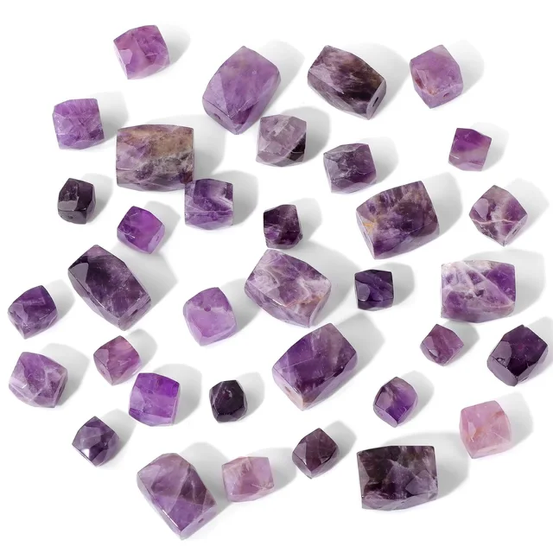 Thumbnail: 8/10/12Mm Raw Faceted Stone Bead Quartz Amethyst Cube Loose Mineral Bead 5Pcs/Lt