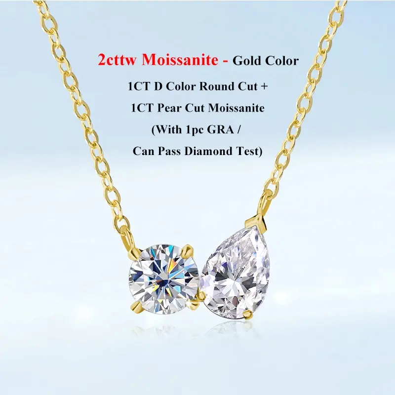الصورة المصغرة: Pear Round Cut 2cttw D Color Moissanite Diamond Pendant for Women Men 925 Silver