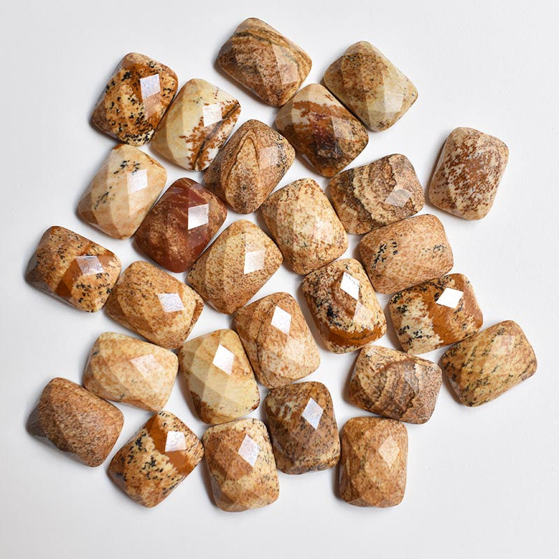 Miniaturbild: Wholesale 30pcs natural stone mixed rectangle CABOCHON faceted beads 12x16mm 