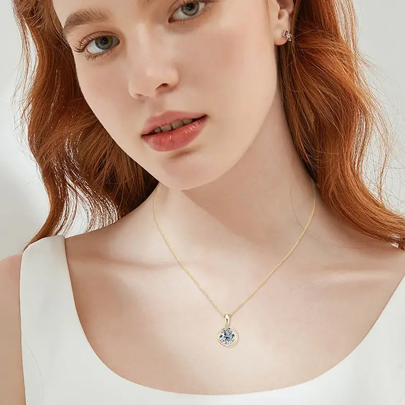 Miniatura: New In 2CT 8mm D Color Moissanite Diamond Pendant Necklace For Women S925 Silver