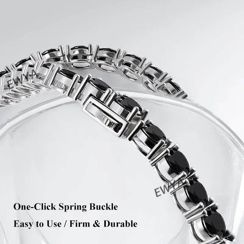 الصورة المصغرة: GRA Certified Full 3/4/5MM Black Moissanite Tennis Necklace for Women Men S925 P