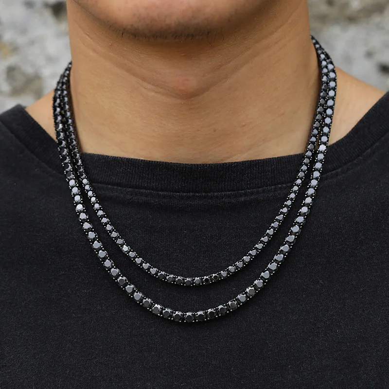 Miniature : Full 3/4/5/6.5MM Black Moissanite Tennis Necklace for Men Women S925 Silver Plat