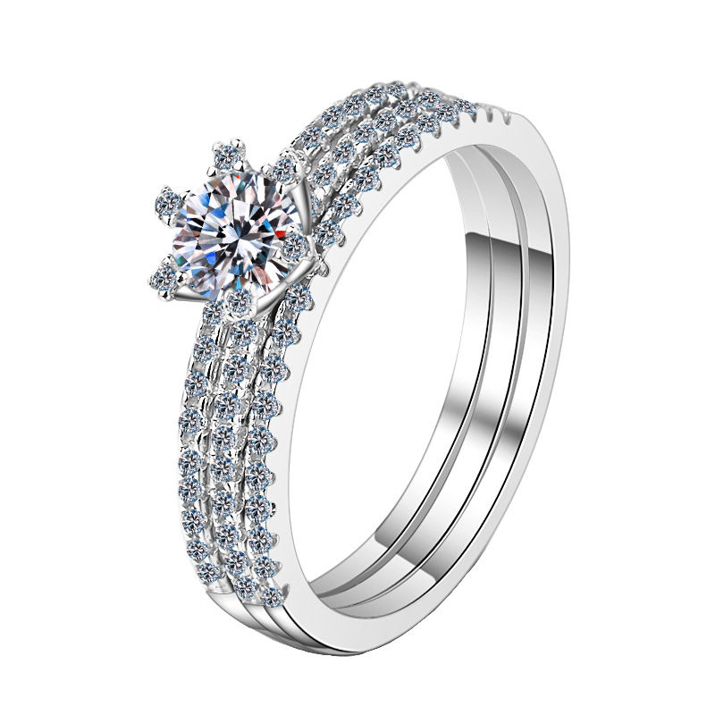 Miniature : 2pcs Diamond Ring Set Solid 0.5ct VVS1 Moissanite 14k White Gold 925 Silver Ring