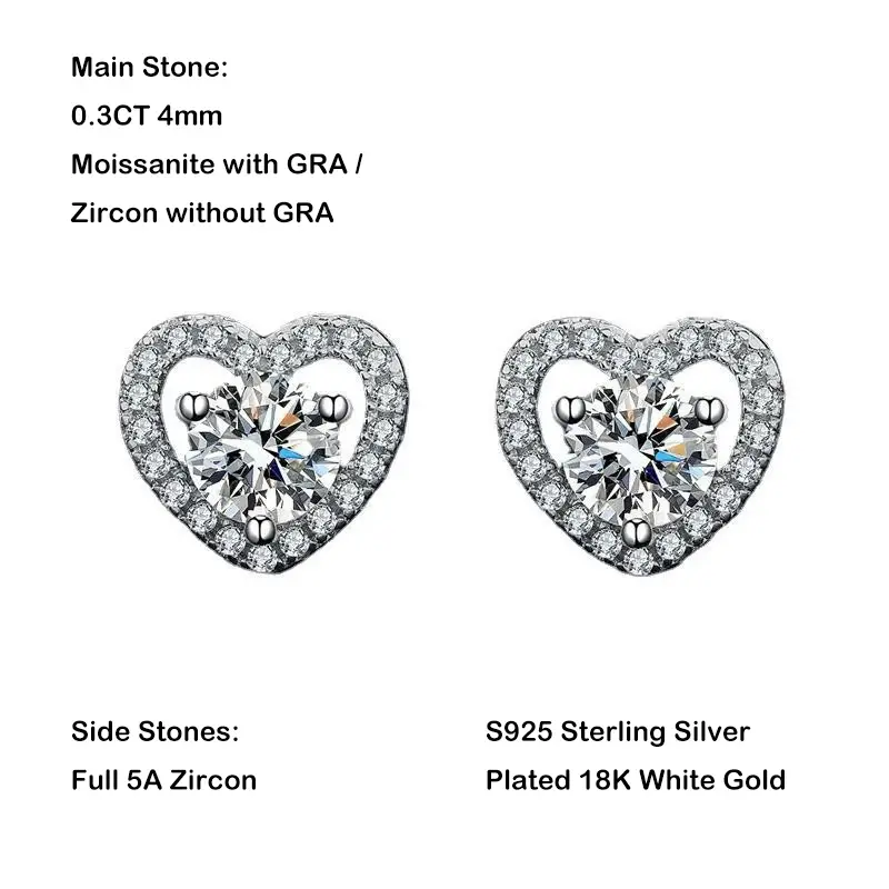 Miniature : New In 0.3CT 4mm D Color Moissanite Stud Earrings For Women Party 925 Sterling S