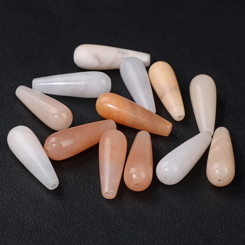 Thumbnail: Natural Water Drop Stone Bead 10X30Mm Chalcdony Amethyst Agate Loose Charm Bead 