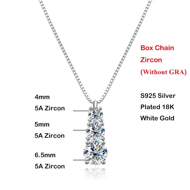 Miniatura: 3-Stone 1.8cttw Full Moissanite Pendant Necklace for Women Pass Diamond Test Cha