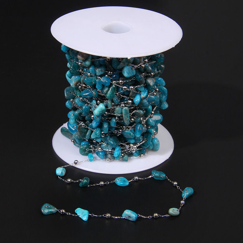 الصورة المصغرة: Stainless Steel Chain Quart Gem Bead Irregular Shape Blue Chip Stone Bead Chain 