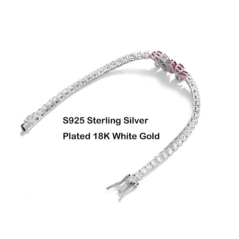 Thumbnail: New In Full 3mm Zircon Diamond Tennis Bracelet For Women Girls S925 Silver Plate