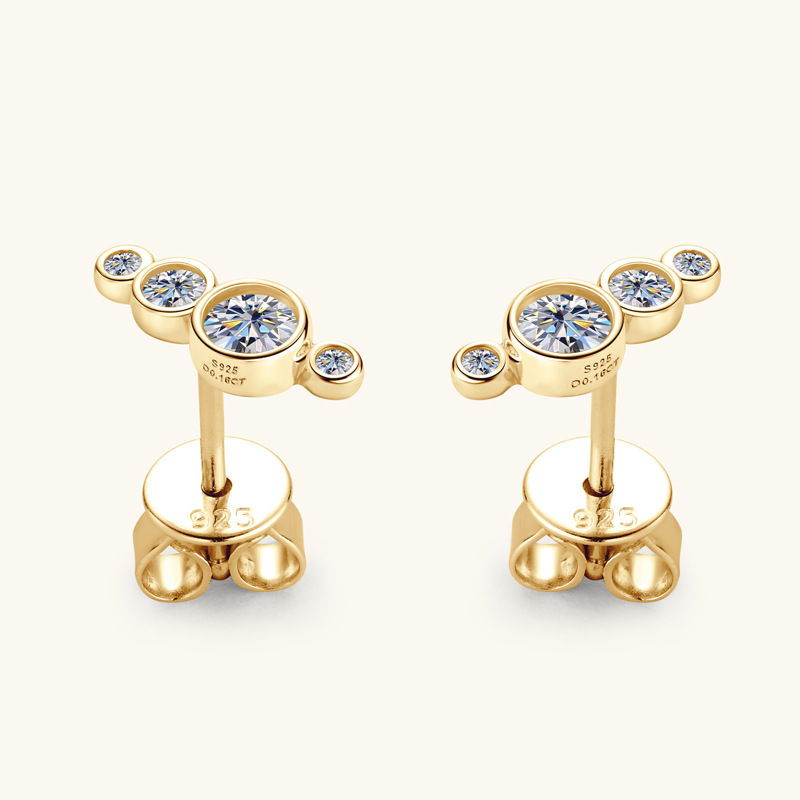 الصورة المصغرة: Real 5-Stone Bezel Full D Color Moissanite Stud Earrings for Women S925 Silver P